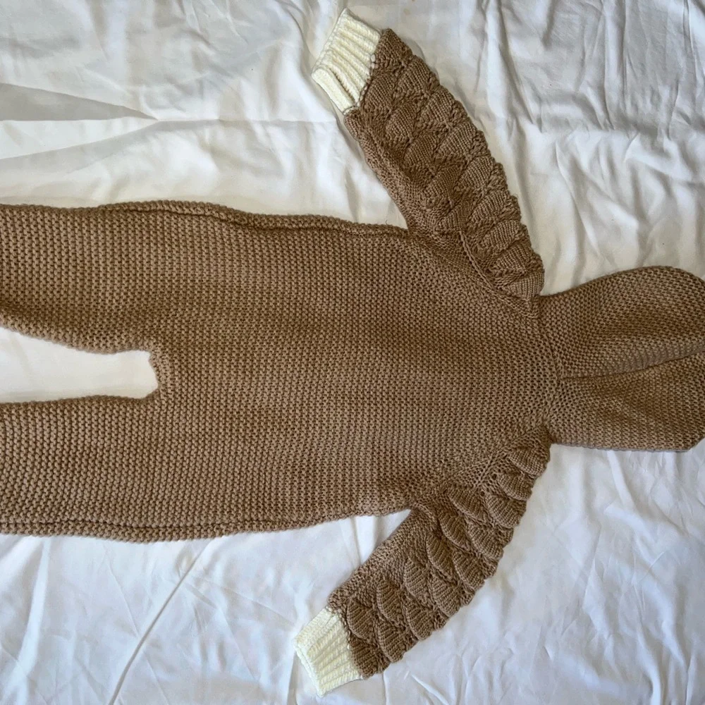 NWT 12-18 months JunNeng cable knit romper with hood (& ears)! 😊 - Picture 2 of 3